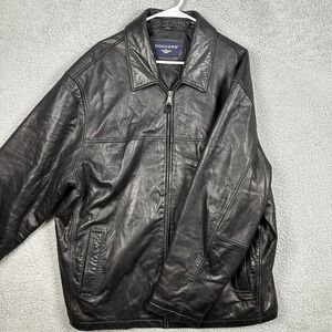 Dockers Jacket Leather Men 2XLT Tall Black Motorcycle Zip Up Long Sleeve Outdoor